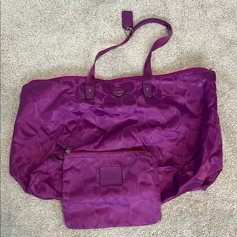 Purple Coach Overnight Bag Set